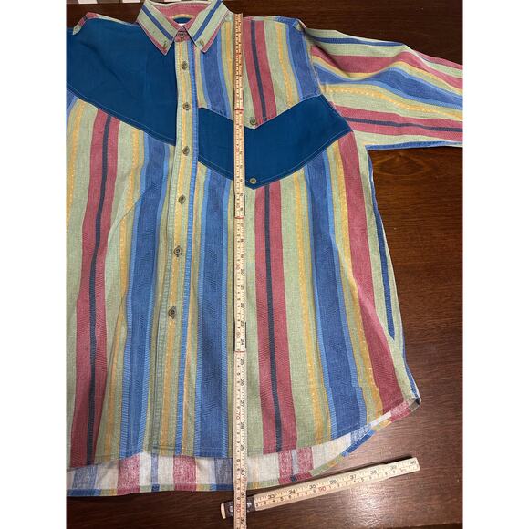 VTG Western Cowboy Retro Button Shirt Men Large Aztec 90s Stripes Stain Starched - Picture 5 of 12